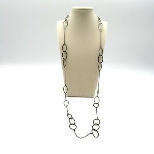 NY Long Necklace Gunmetal Tone‎ Open Oval Link Chain Lobster Clasp Jewelry
